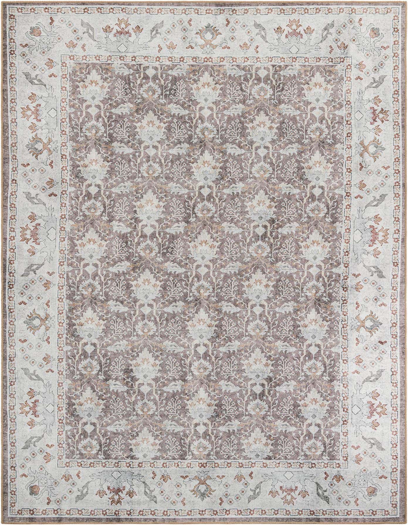 An 8x12 rectangular Timeless Collection rug featuring an almond brown traditional Oriental pattern with a vintage medallion design and a light border.