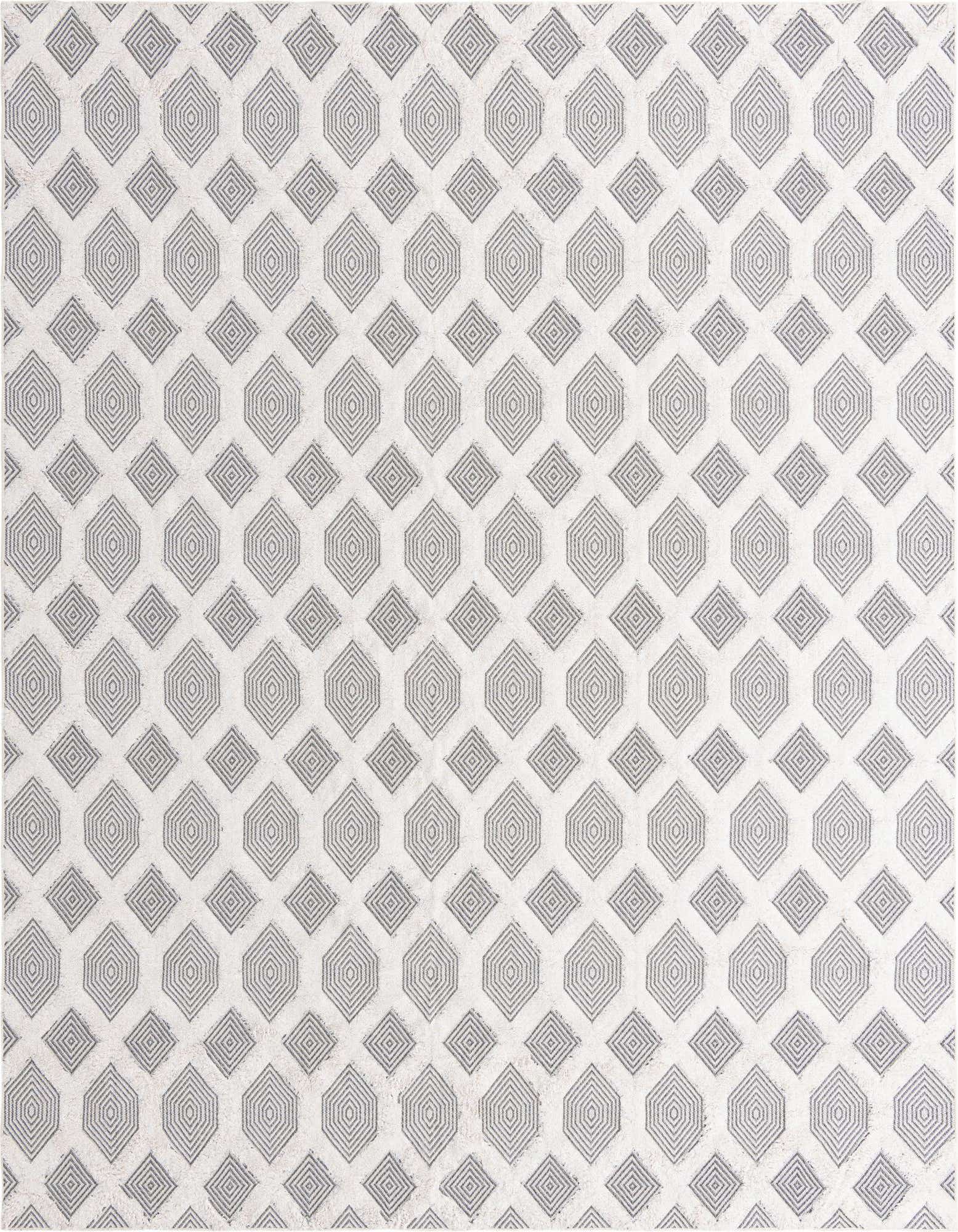 A 9x12 rectangular modern area rug with a textured black and gray abstract geometric pattern on a light background.