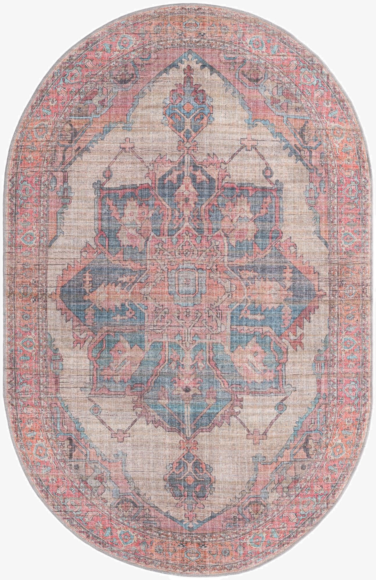 5' 3 x 8'  Washable Nostalgia Oval Rug