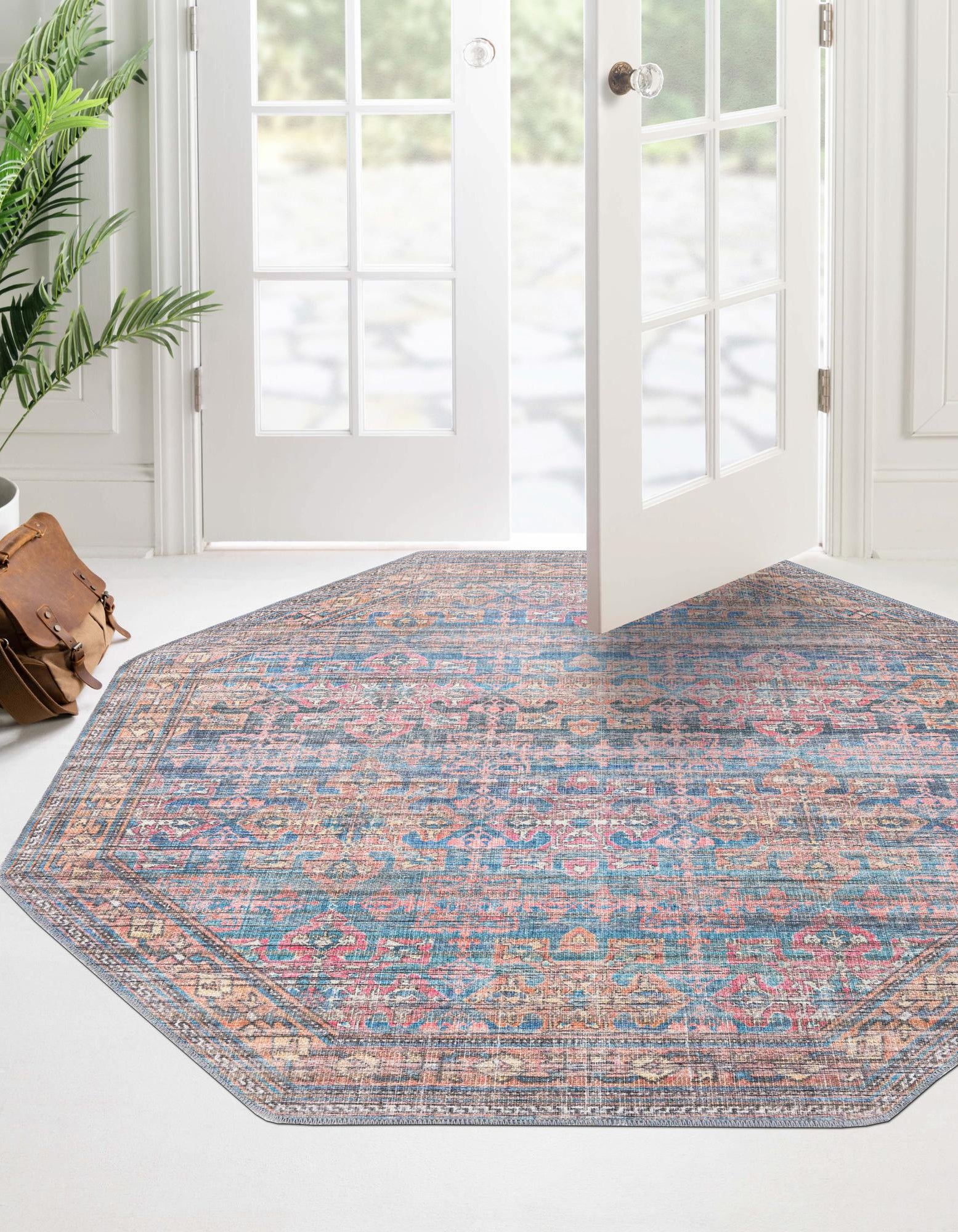 Antique Blue 5' 3 x 5' 3 Washable Nostalgia Octagon Rug | Rugs.com