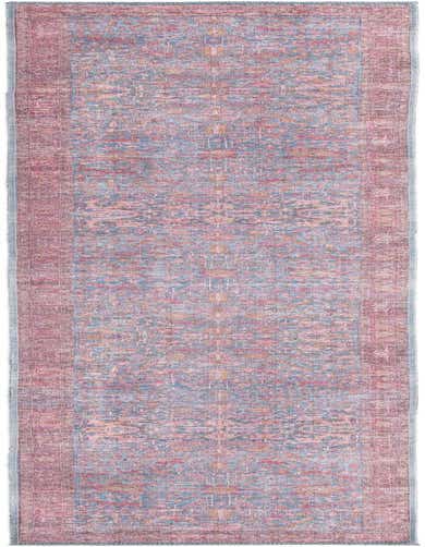A 10 ft runner rug in a traditional, vintage floral pattern with blues, pinks, and hints of orange, ideal for a hallway.