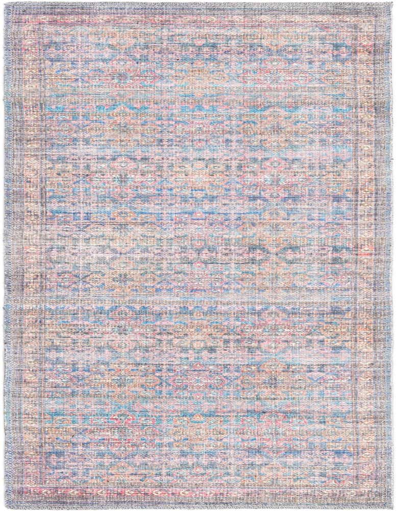 A 5 ft runner rug with a faded traditional floral pattern in various shades of blue, pink, and beige, suitable for a hallway.