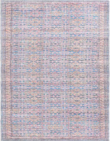 A 12 ft runner rug from Rugs.com's Nostalgia Collection, featuring a distressed traditional floral pattern in blues, pinks, and oranges.