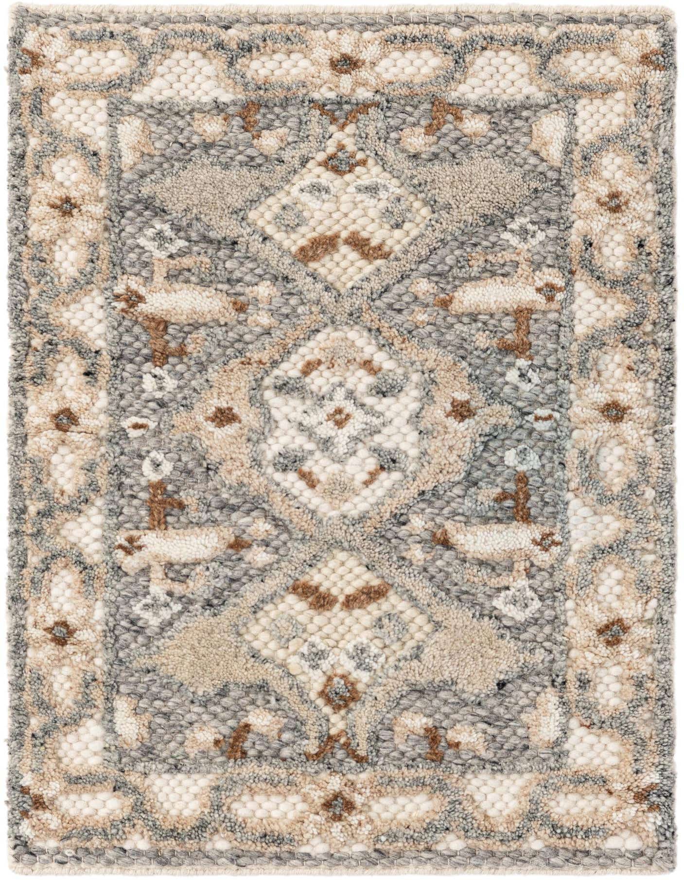 A 2x3 rectangular Sultan Signature rug in antique gray, featuring a textured modern pattern with cream and brown accents.