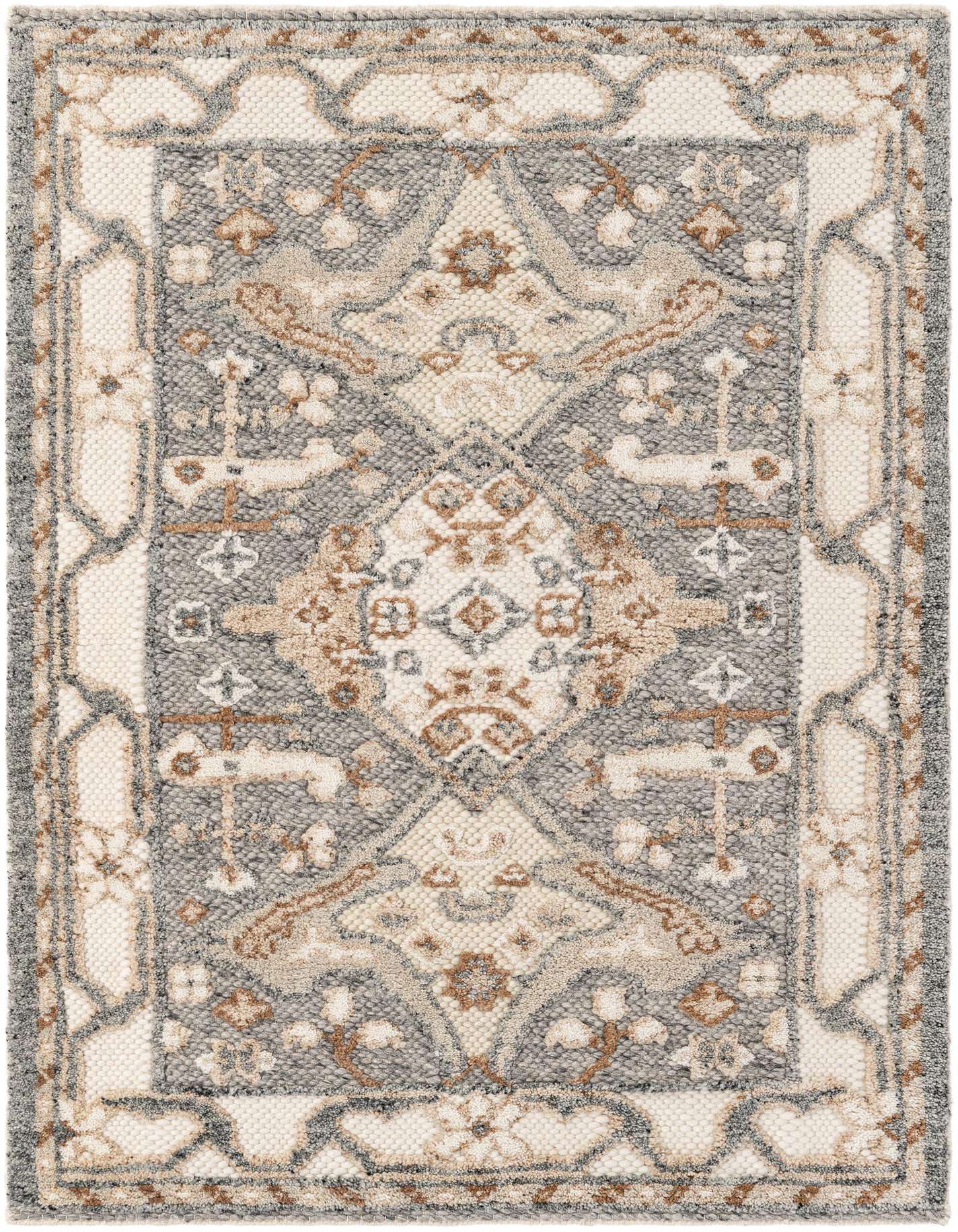 A 4x6 rectangular Sultan Signature rug in antique gray with a traditional oriental pattern and textured wool pile.