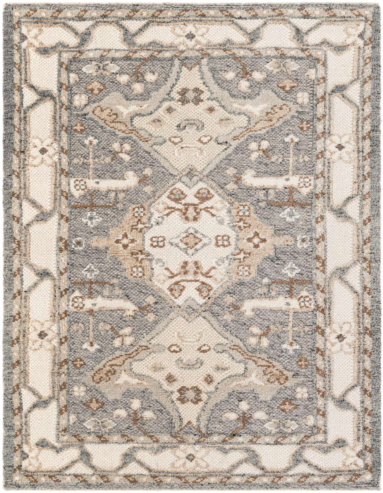 A 5x8 rectangular Sultan Signature rug in antique gray with a traditional oriental pattern and textured pile.