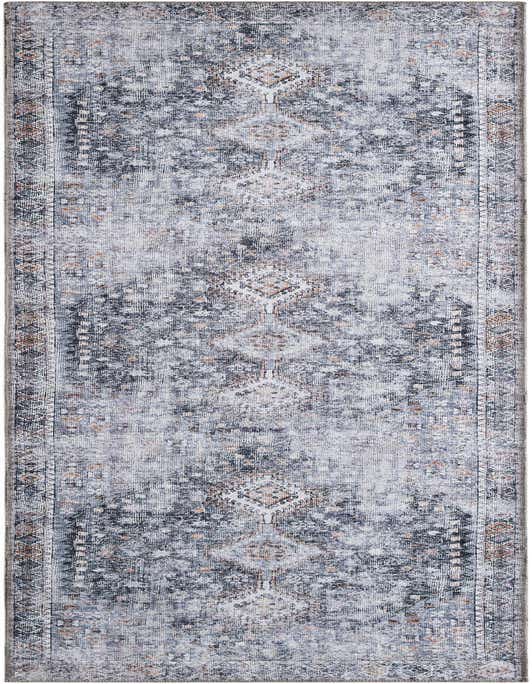 An antique gray 10 ft runner rug with a distressed traditional pattern and subtle rust accents, ideal for a hallway.