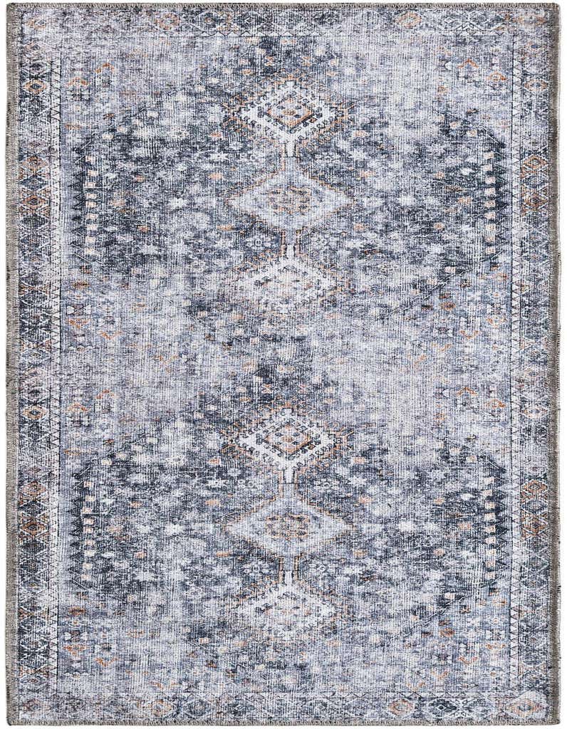 5 ft runner rug in antique gray with a distressed traditional pattern, suitable for a hallway or indoor space.