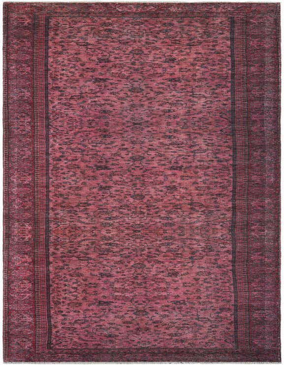 A 12 ft runner rug in shades of red with a traditional vintage floral pattern and a dark border, perfect for a hallway.