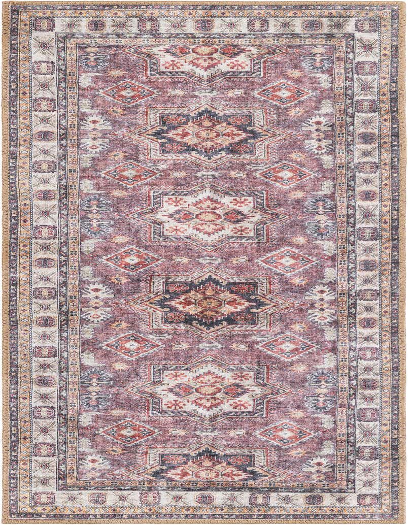 A 5 ft runner rug in antique rose pink with a distressed traditional pattern, ideal for hallways.