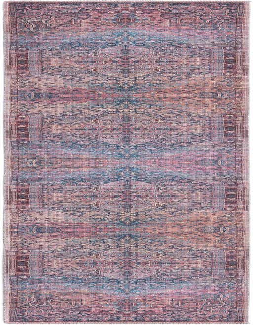 A long 8 ft runner rug with a distressed traditional floral pattern in shades of red, pink, and blue, ideal for a hallway or kitchen.