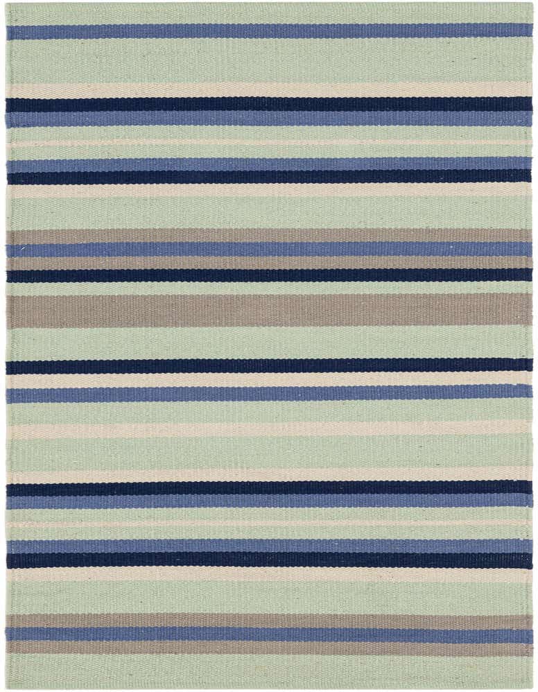 A 5 Ft runner rug with modern blue, gray, and light green stripes, ideal for a hallway.