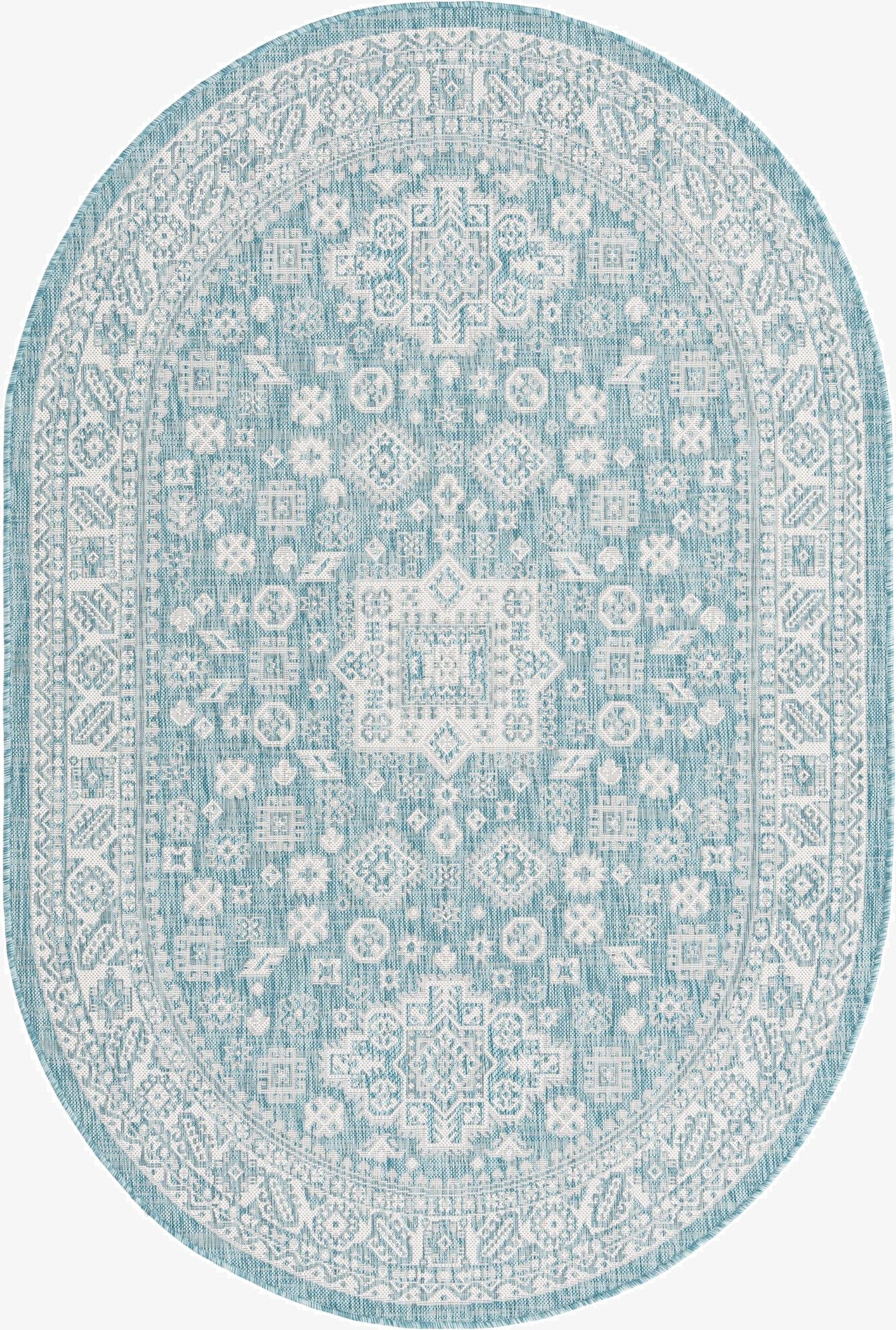  5' 3 x 8'  Washable Aztec Indoor / Outdoor Oval Rug