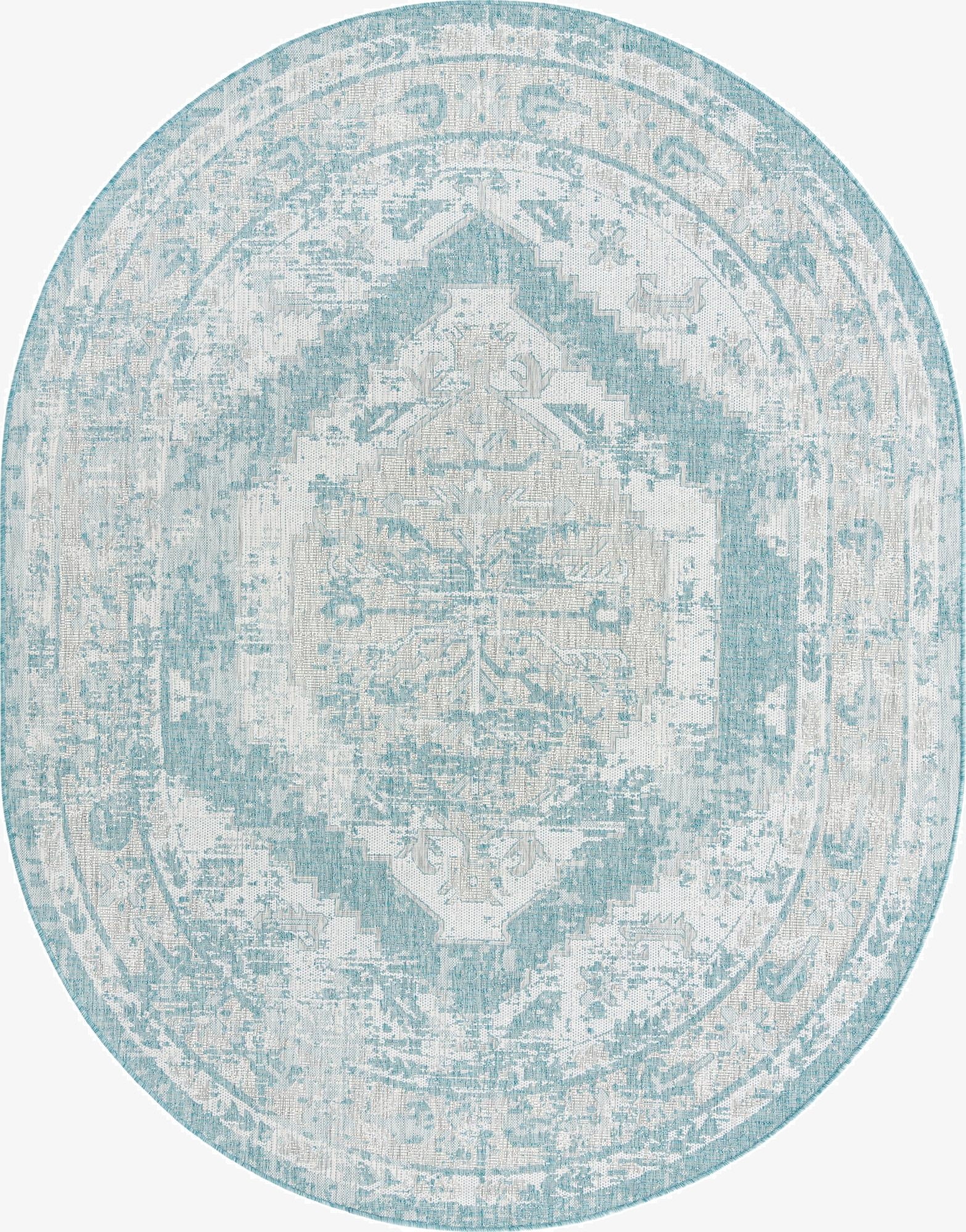  7' 10 x 10'  Washable Traditional Indoor / Outdoor Oval Rug