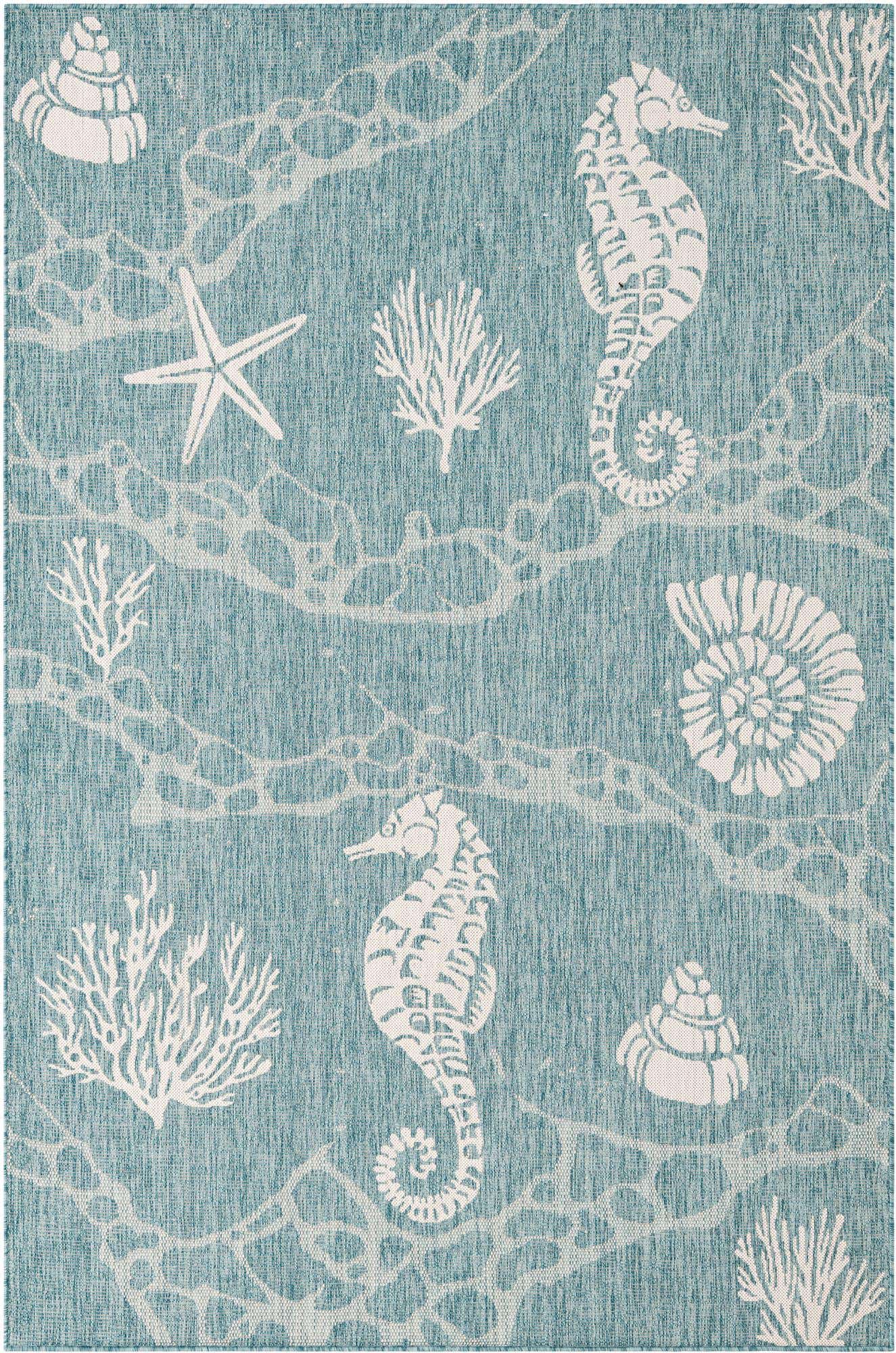 Aqua 6' x 9' Coastal Indoor / Outdoor Rug | Rugs.com