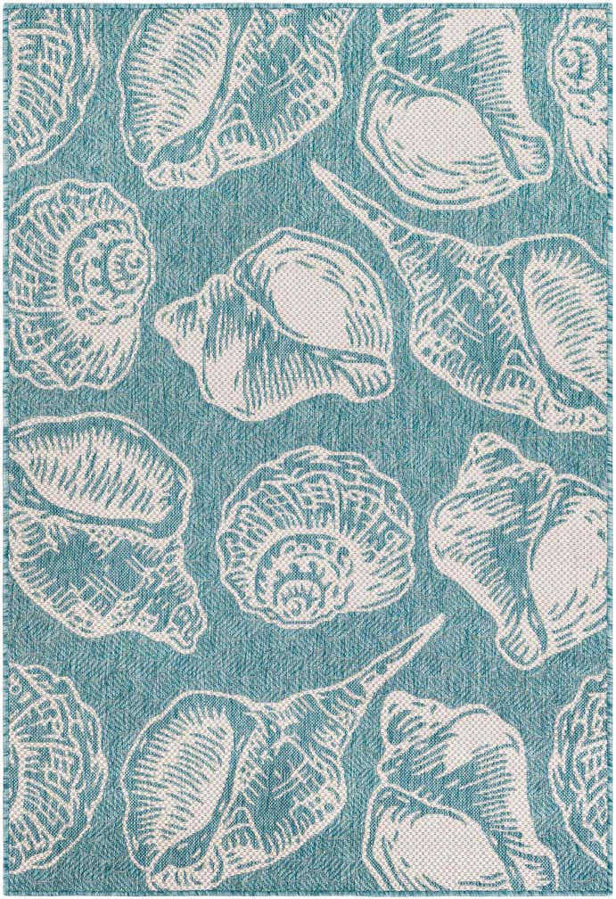 Aqua 4' x 6' Washable Coastal Indoor / Outdoor Rug | Rugs.com