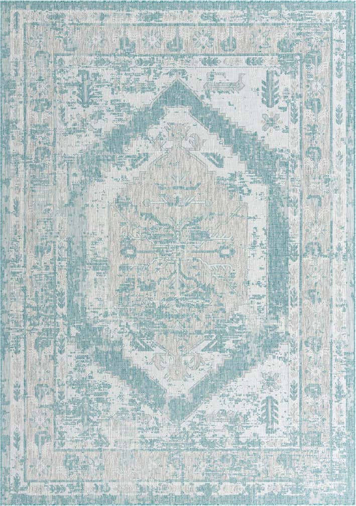 Aqua 7' 10 x 11' Traditional Indoor / Outdoor Rug | Rugs.com