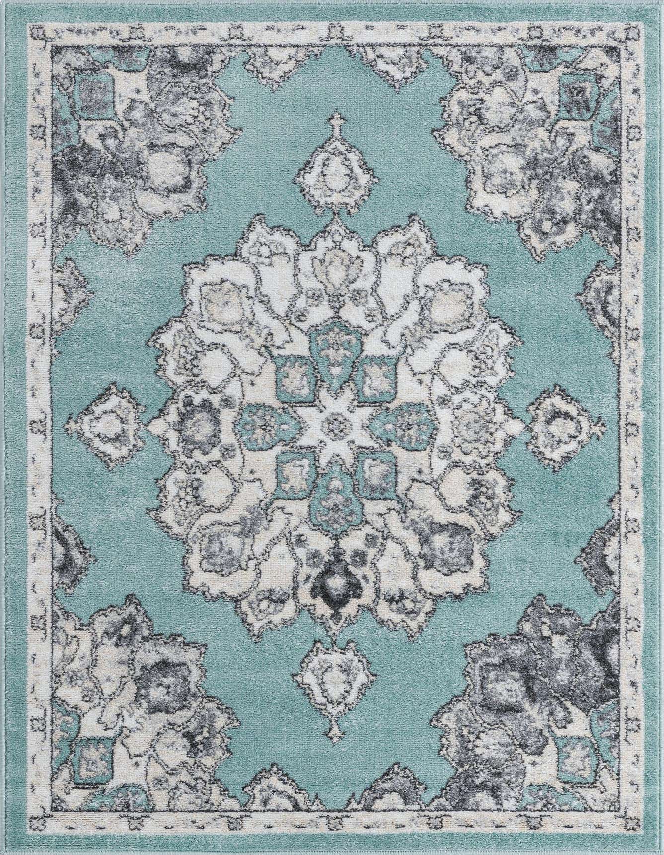 A 4x6 rectangular Parker Collection rug featuring a traditional medallion pattern in shades of blue, white, and grey.