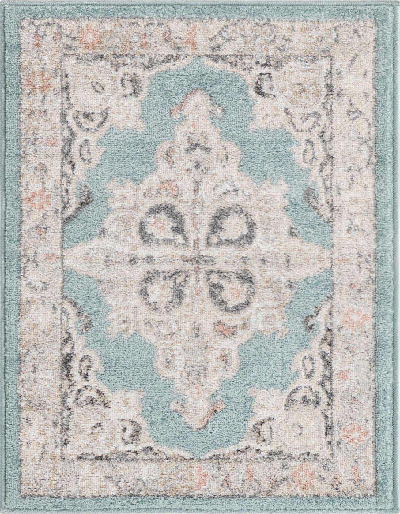 A 2x3 rectangular Parker collection rug featuring a distressed traditional medallion pattern in shades of blue, cream, and subtle orange.