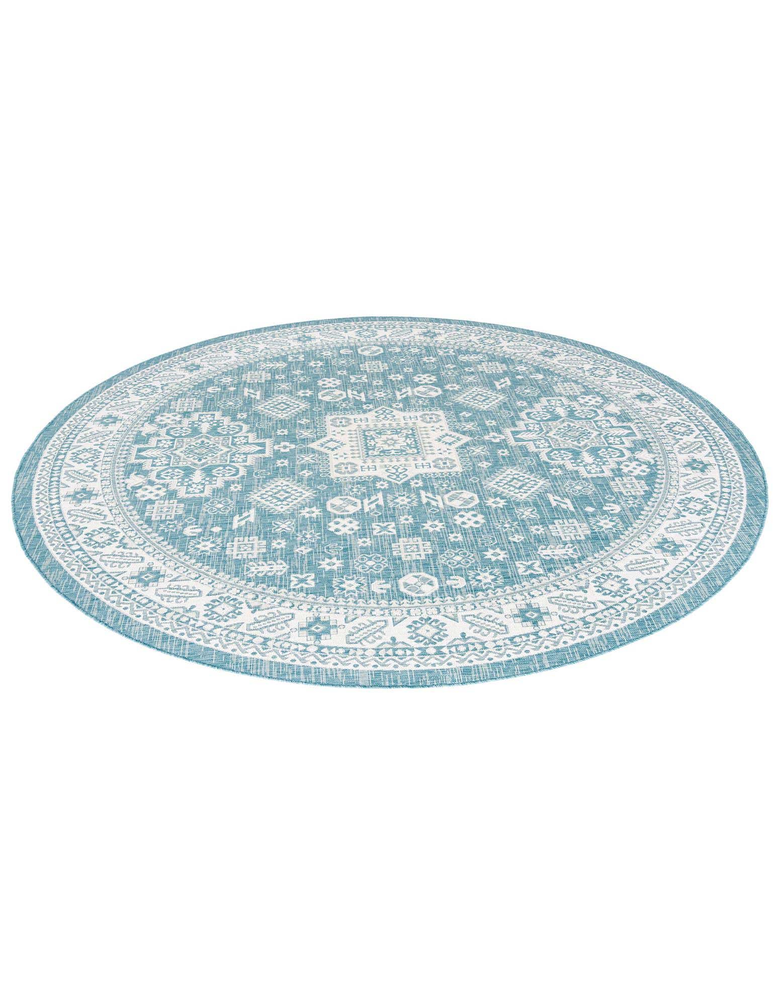 Aqua 10' x 10' Aztec Indoor / Outdoor Round Rug | Rugs.com