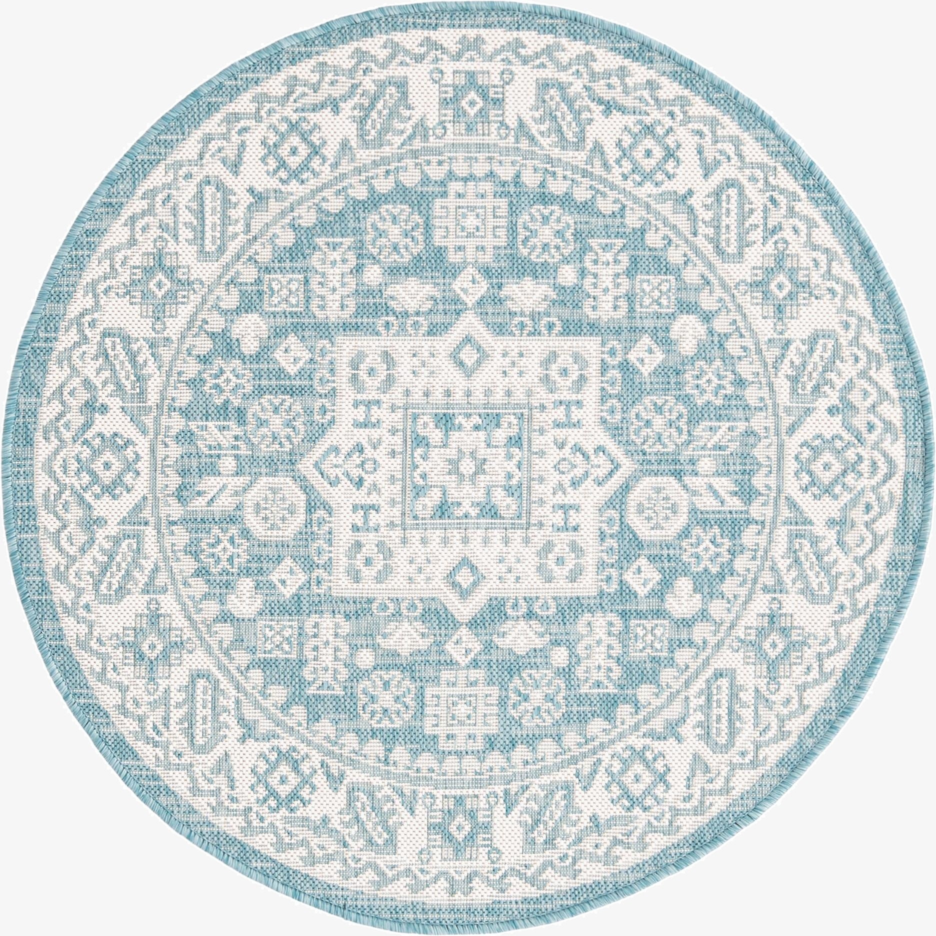  3' x 3'  Washable Aztec Indoor / Outdoor Round Rug