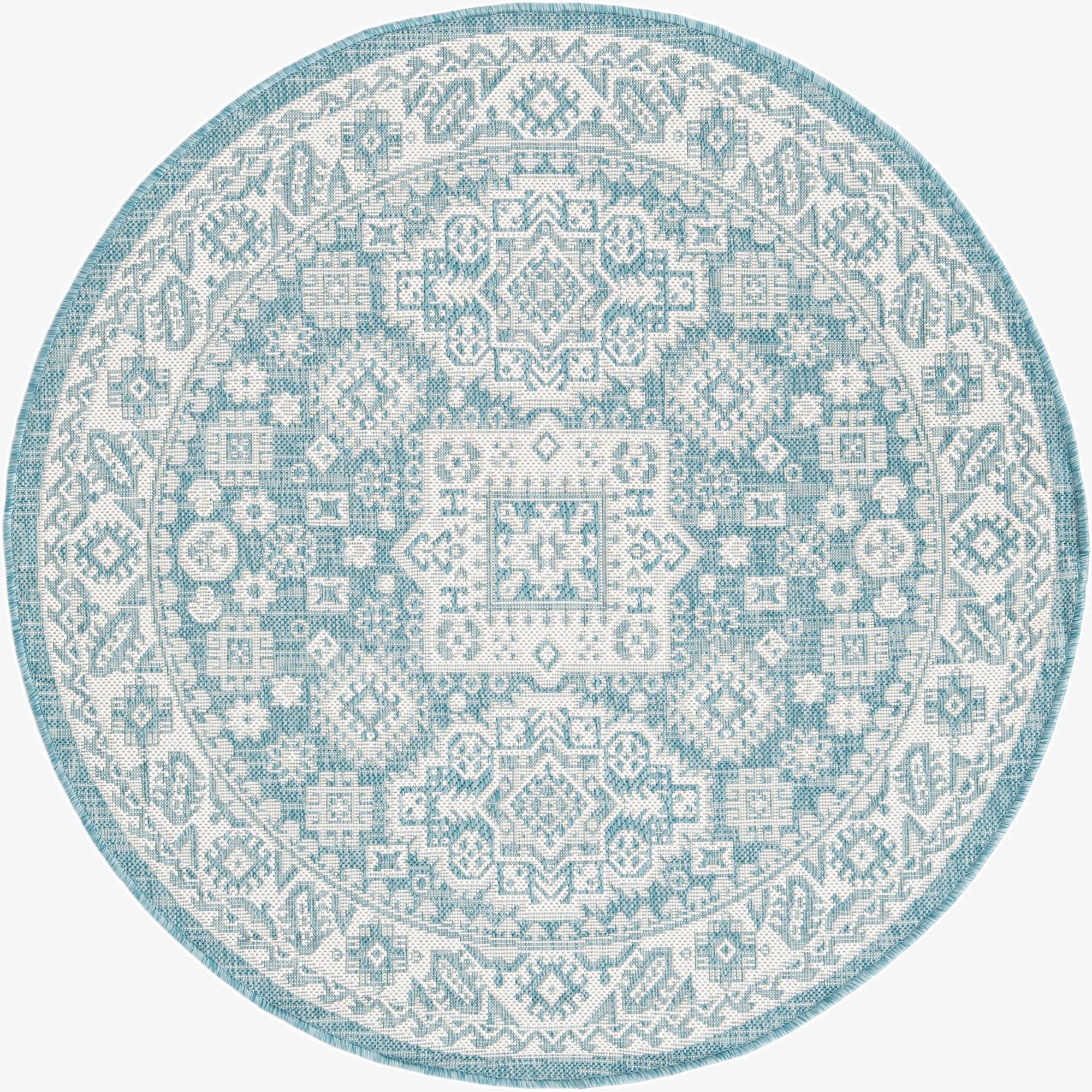  4' x 4'  Washable Aztec Indoor / Outdoor Round Rug