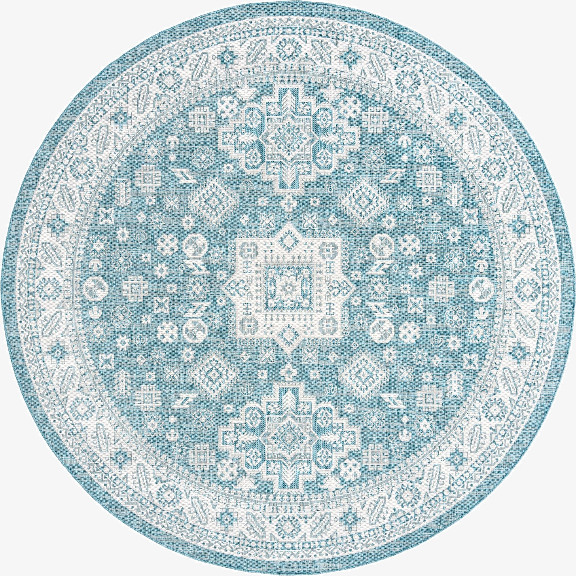  10' x 10'  Washable Aztec Indoor / Outdoor Round Rug