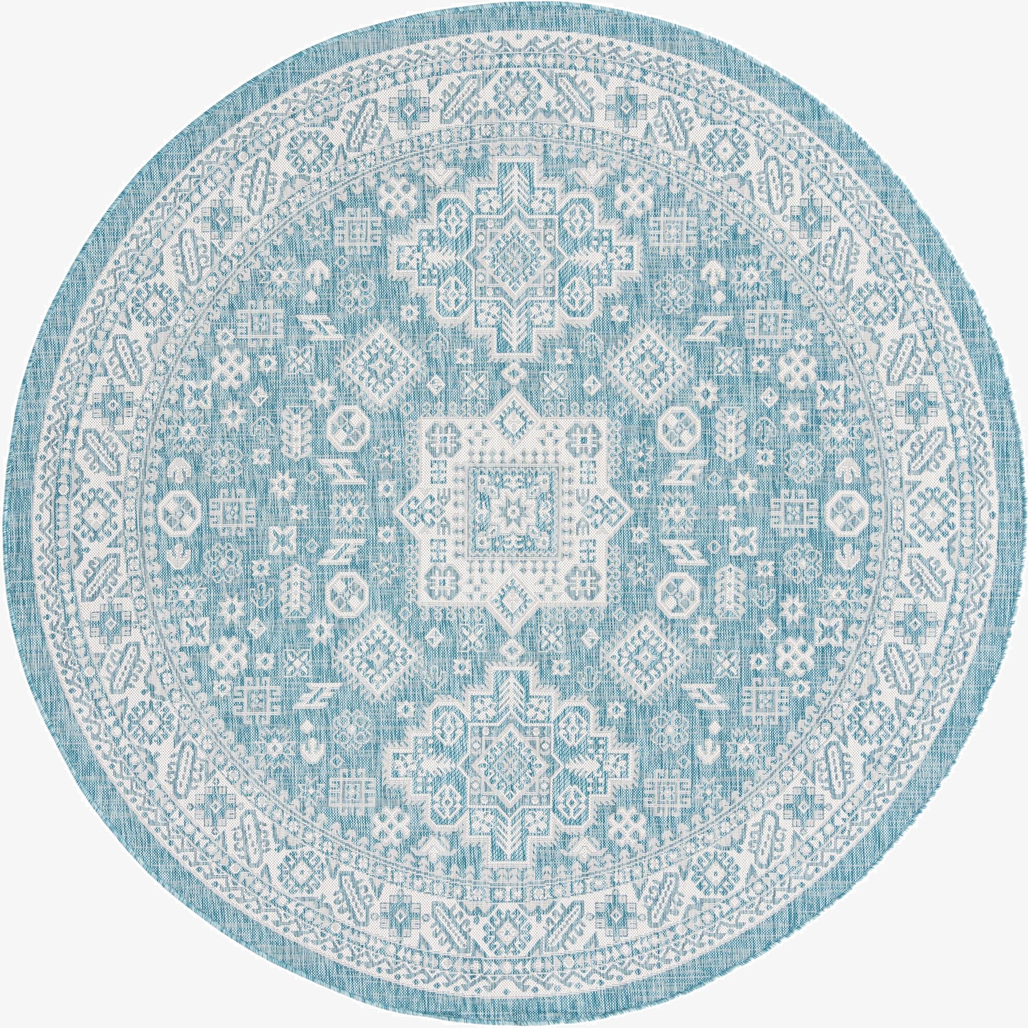  7' 10 x 7' 10  Washable Aztec Indoor / Outdoor Round Rug