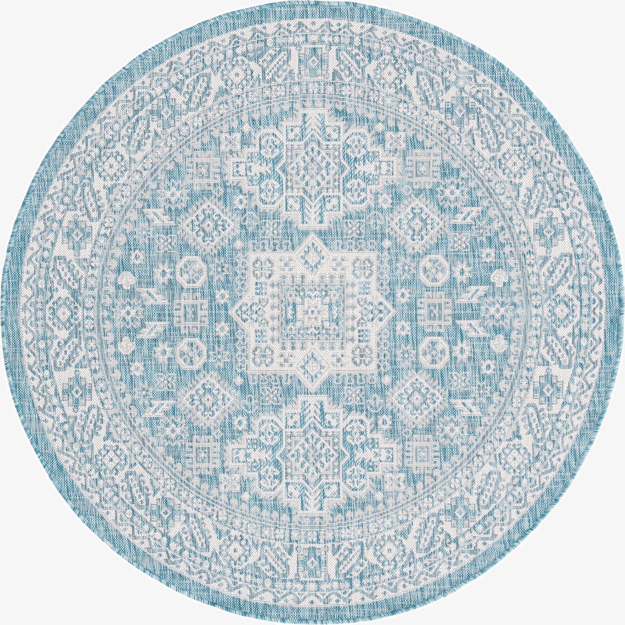  5' 3 x 5' 3  Washable Aztec Indoor / Outdoor Round Rug