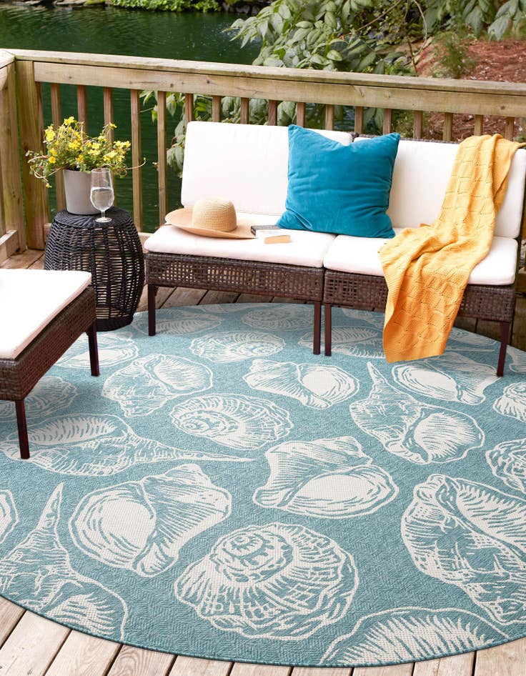 Detail image of  10' x 10'  Washable Coastal Indoor / Outdoor Round Rug