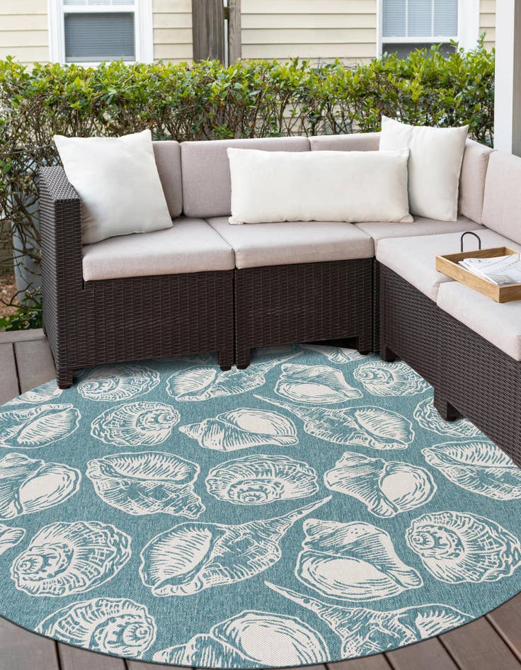 Detail image of  10' x 10'  Washable Coastal Indoor / Outdoor Round Rug