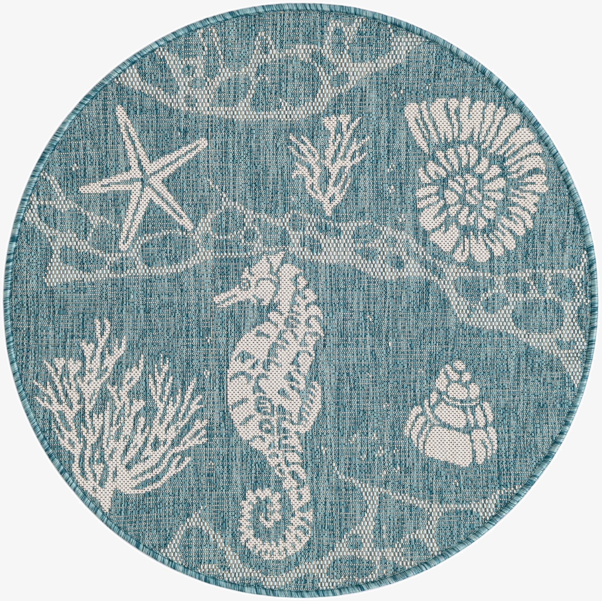 Primary image  3' x 3'  Washable Coastal Indoor / Outdoor Round Rug