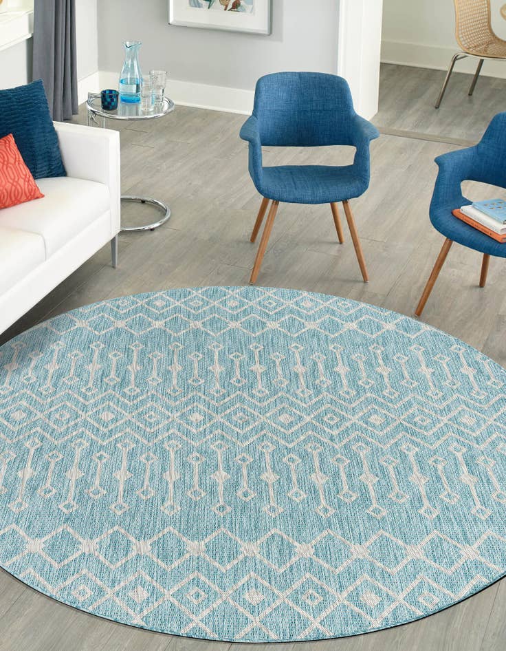 Detail image of  7' 10 x 7' 10  Washable Lattice Indoor / Outdoor Round Rug