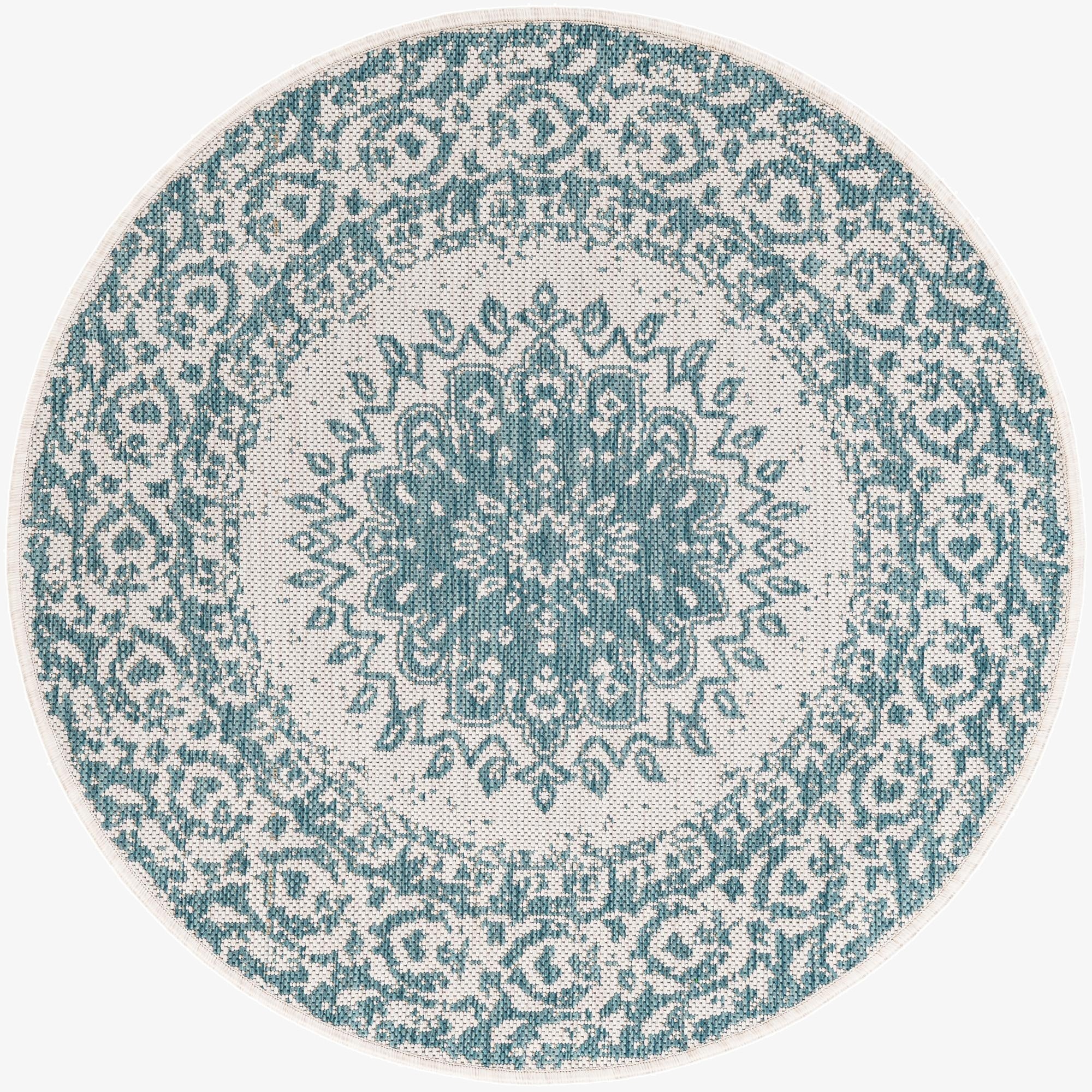  3' x 3'  Washable Traditional Indoor / Outdoor Round Rug