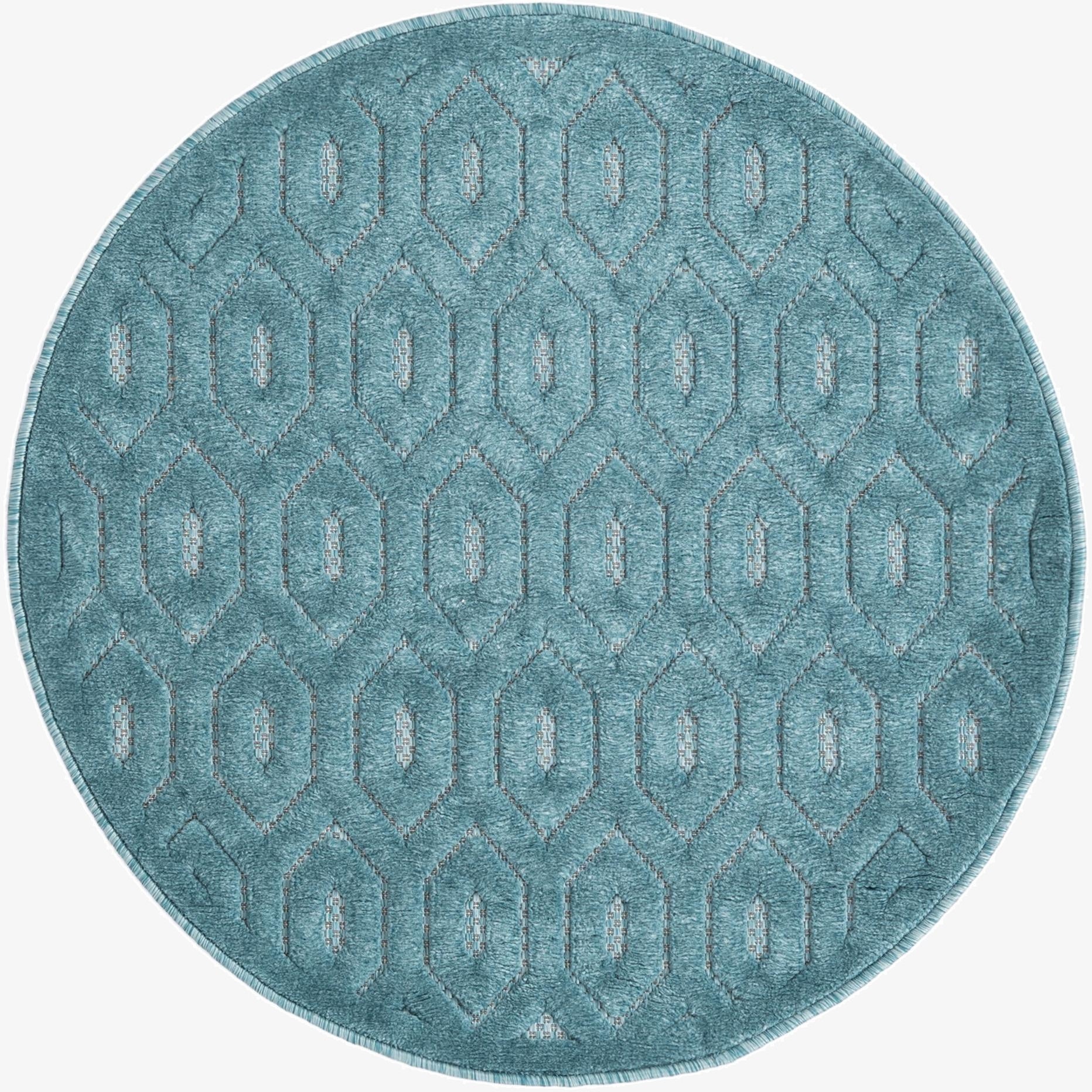  3' x 3'  Washable Trellis Textured Indoor / Outdoor Round Rug
