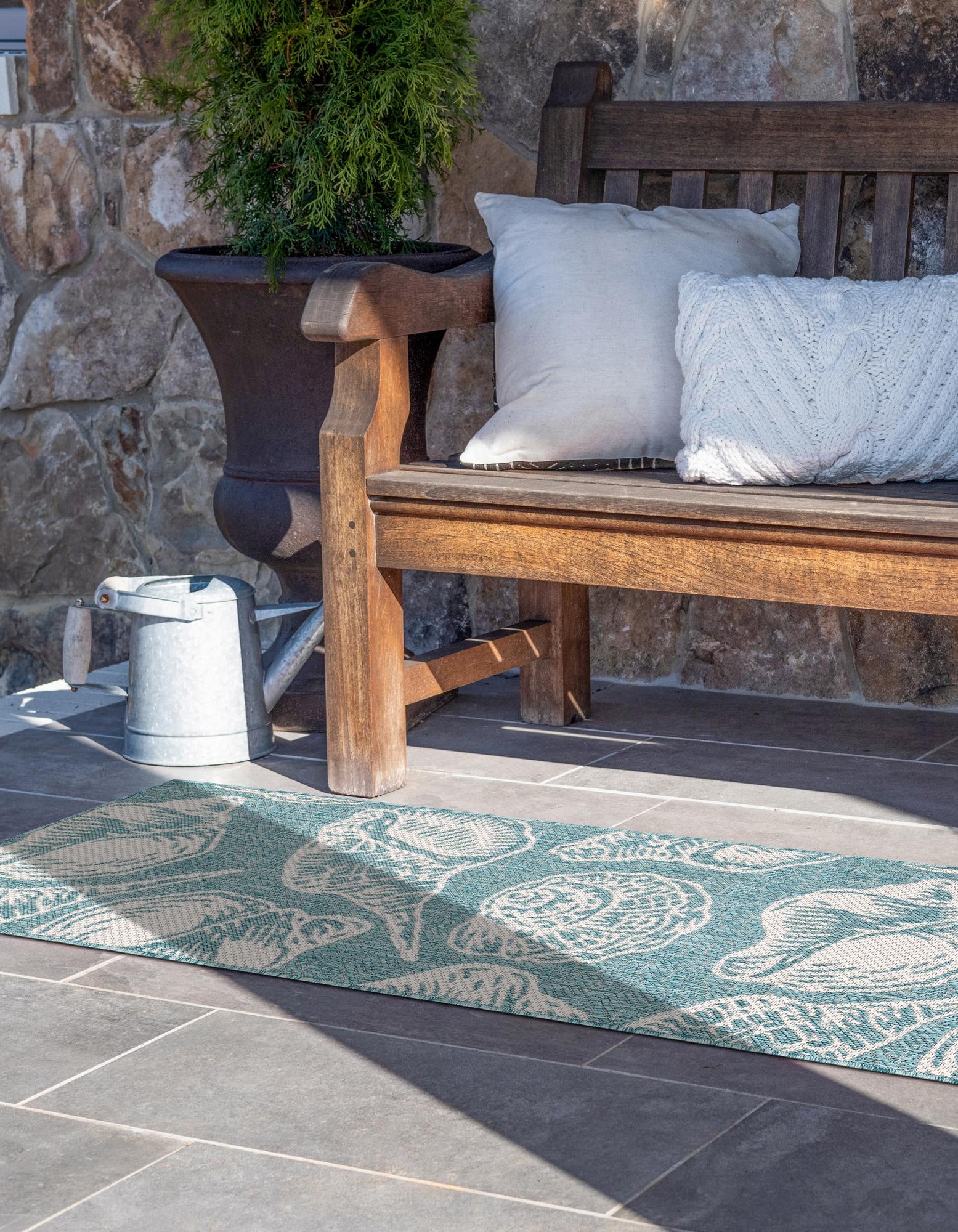 Aqua 2' x 6' Coastal Indoor / Outdoor Runner Rug | Rugs.com