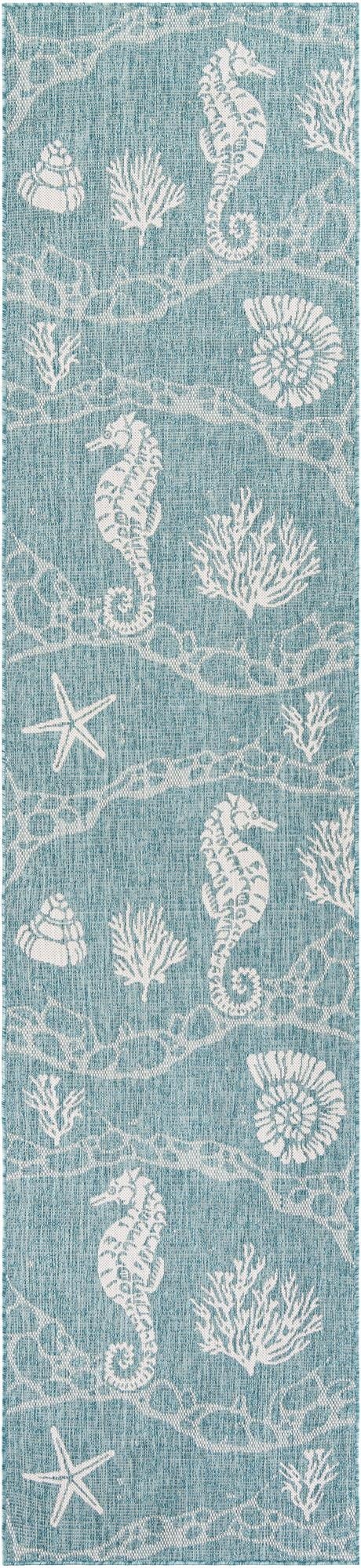 Primary image  2' 7 x 12'  Washable Coastal Indoor / Outdoor Runner Rug
