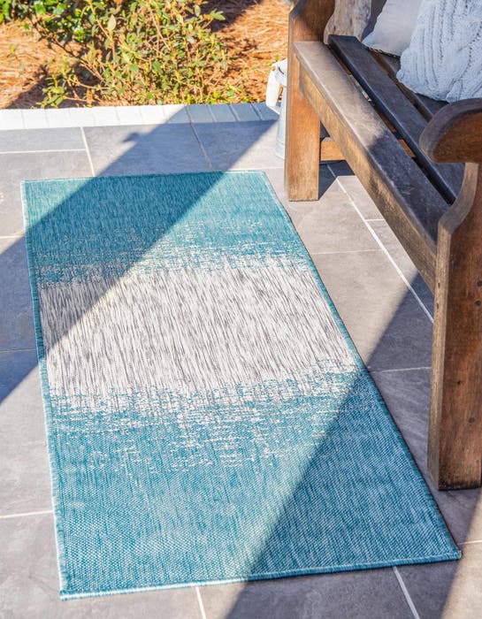 Light Aqua 2' x 6' Modern Indoor / Outdoor Runner Rug | Rugs.com