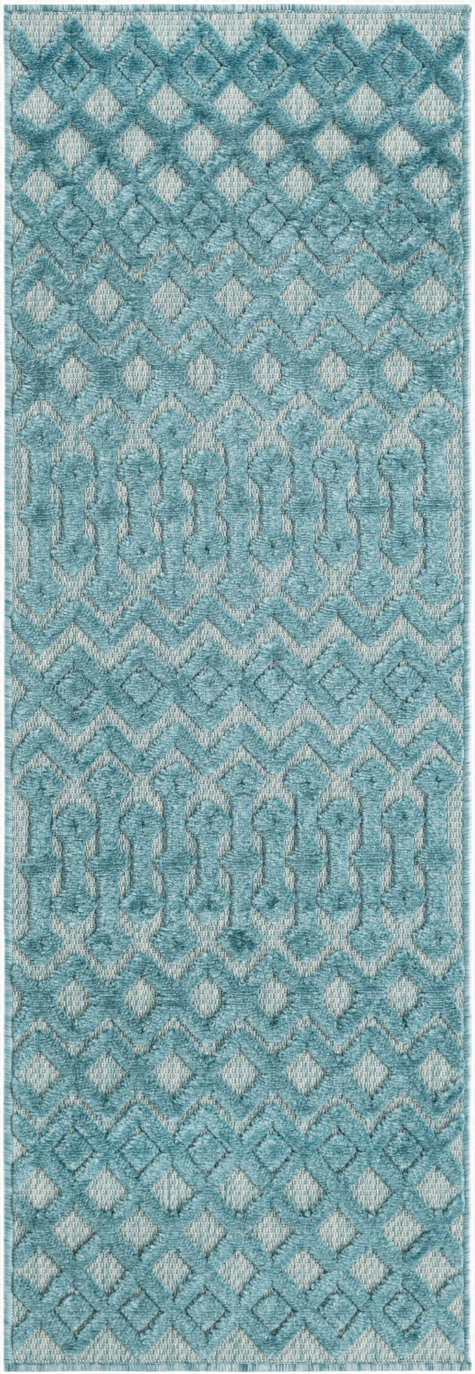  2' x 6'  Washable Trellis Textured Indoor / Outdoor Runner Rug
