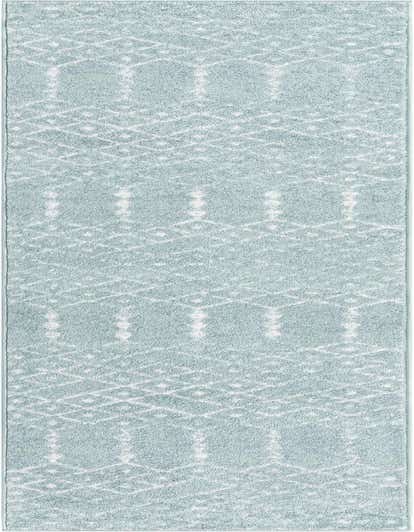 A 10 ft runner rug in light blue with a white modern tribal trellis pattern, ideal for a hallway.