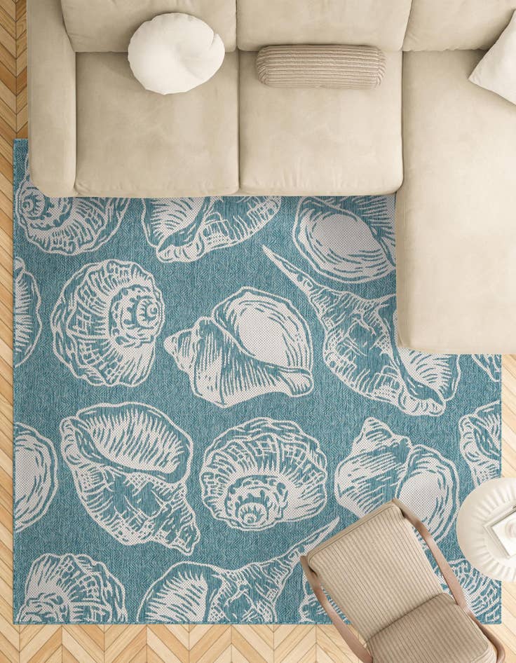 Detail image of  10' x 10'  Washable Coastal Indoor / Outdoor Square Rug