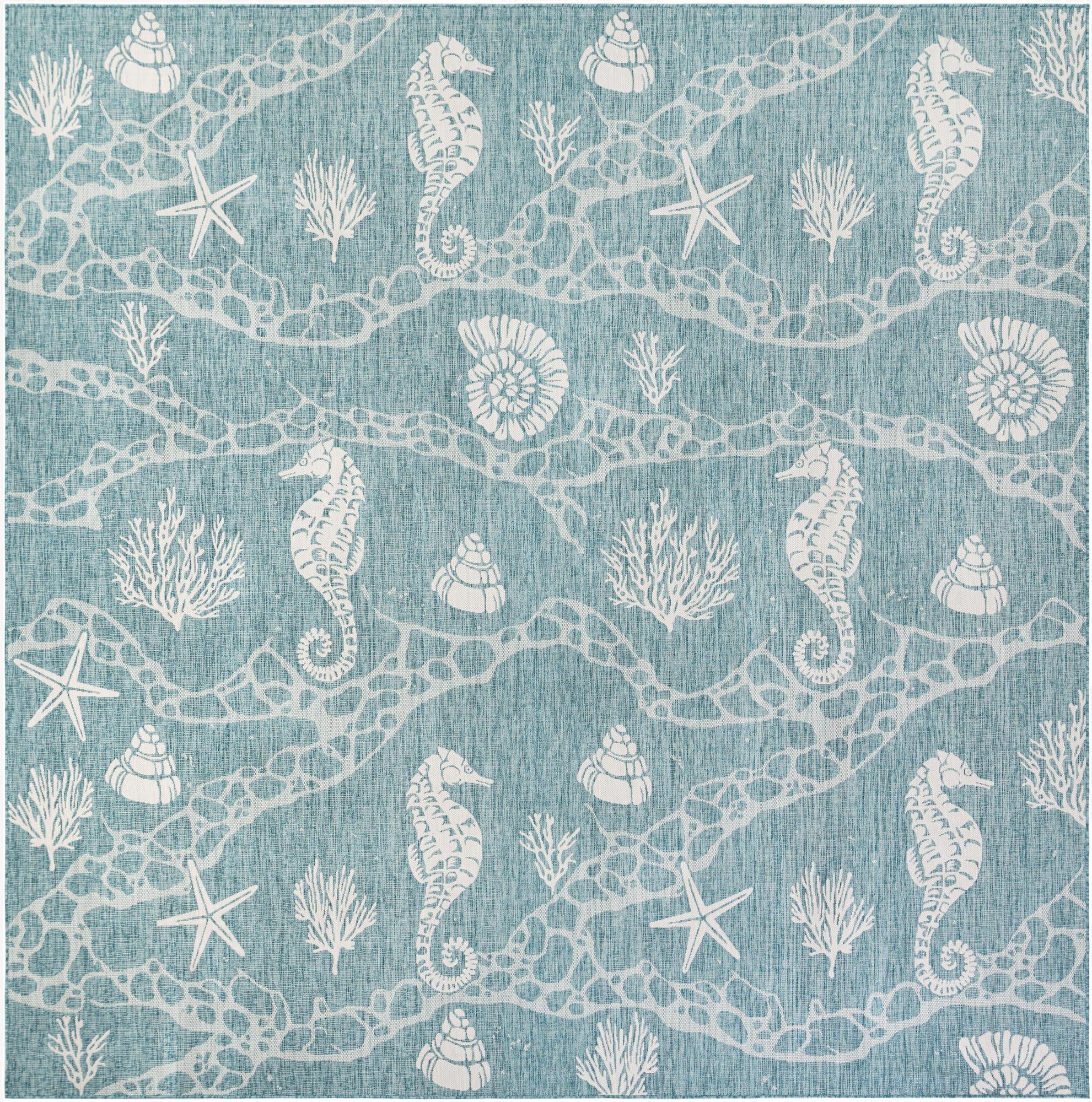  13' x 13'  Washable Coastal Indoor / Outdoor Square Rug