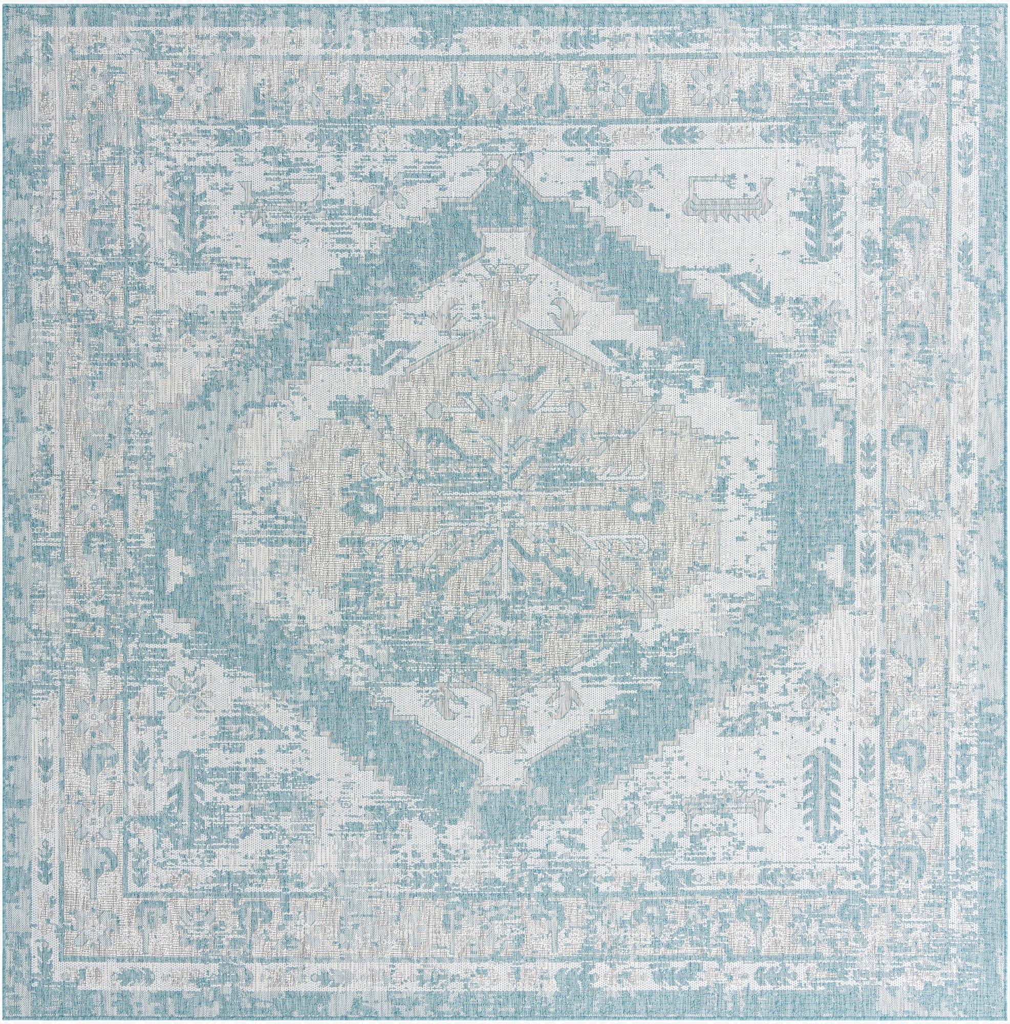 10' x 10'  Washable Traditional Indoor / Outdoor Square Rug