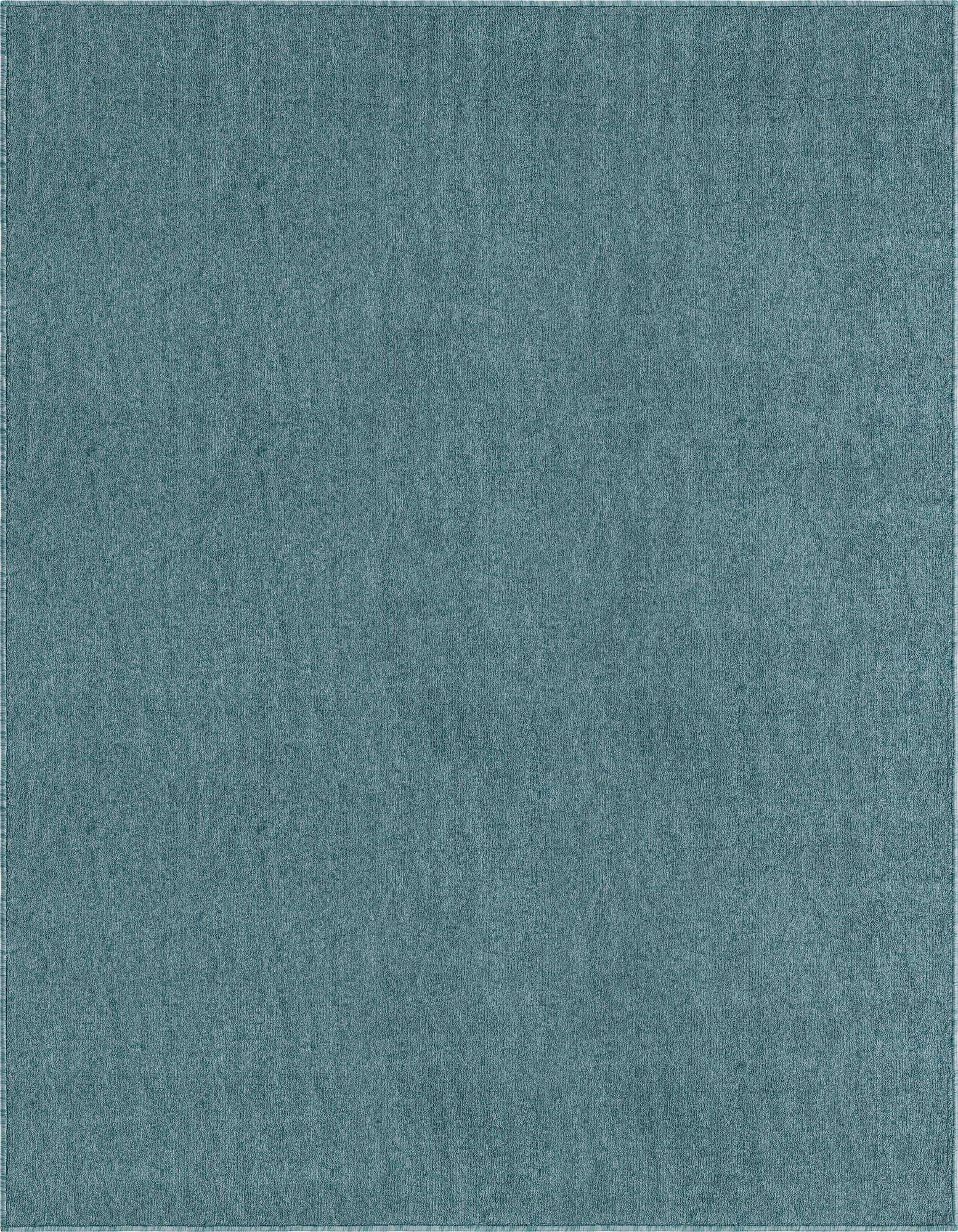 A rectangular 8x10 Everyday Solid blue polypropylene rug with a thin pile, suitable for a living room.