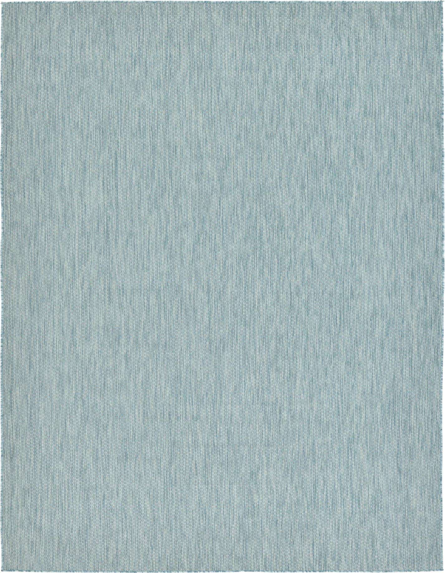 A rectangular 8x11 blue modern flatweave rug with a subtle textured pile, suitable for indoor or outdoor use.