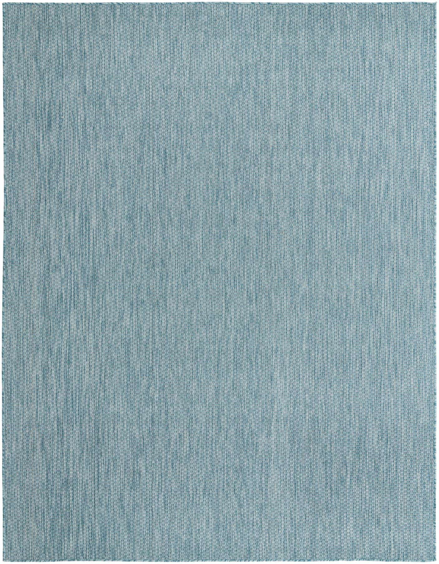 A 7x10 rectangular blue modern flatweave rug with a subtle textured pattern, suitable for indoor or outdoor use.