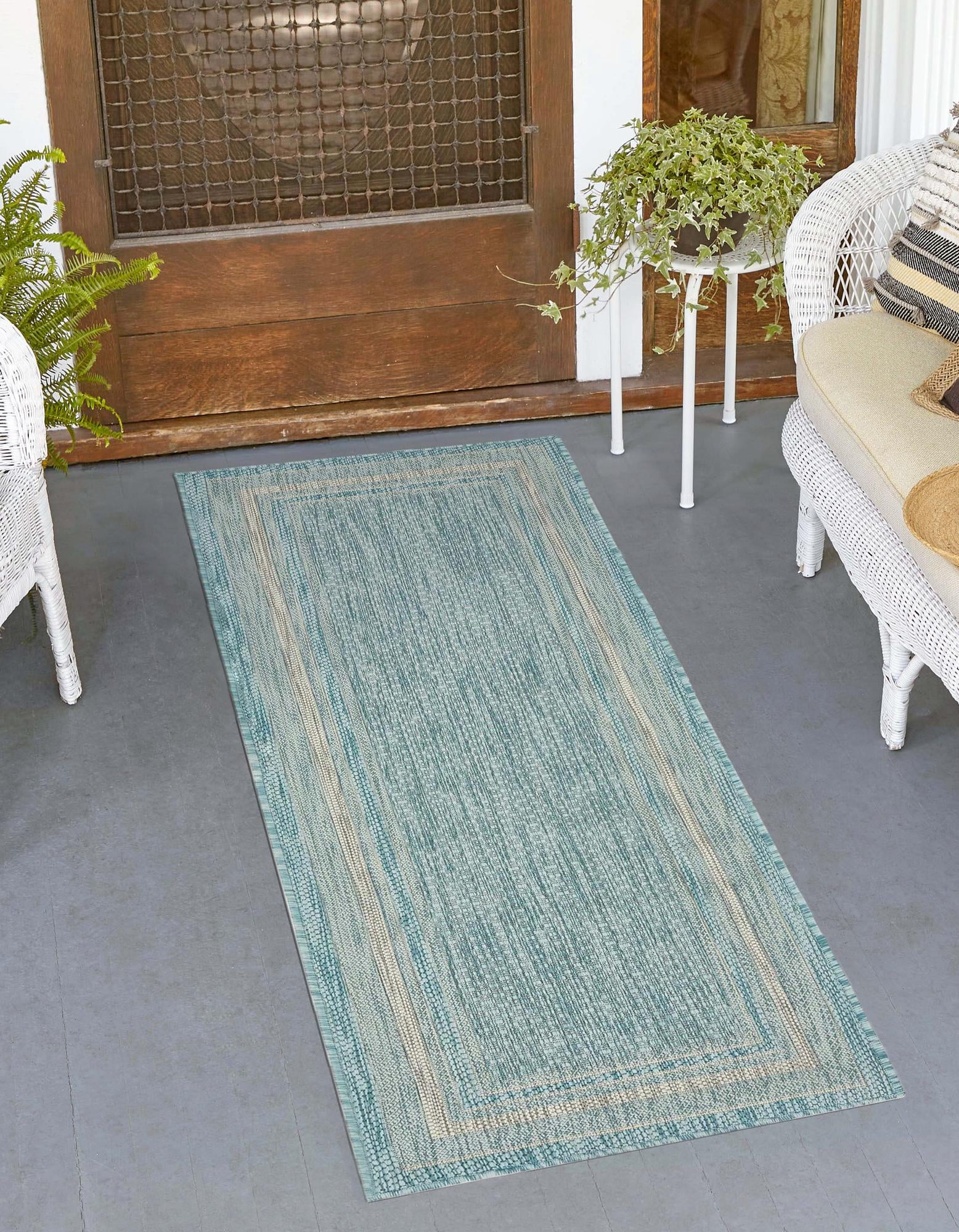 Blue 2' x 6' Border Indoor / Outdoor Runner Rug | Rugs.com