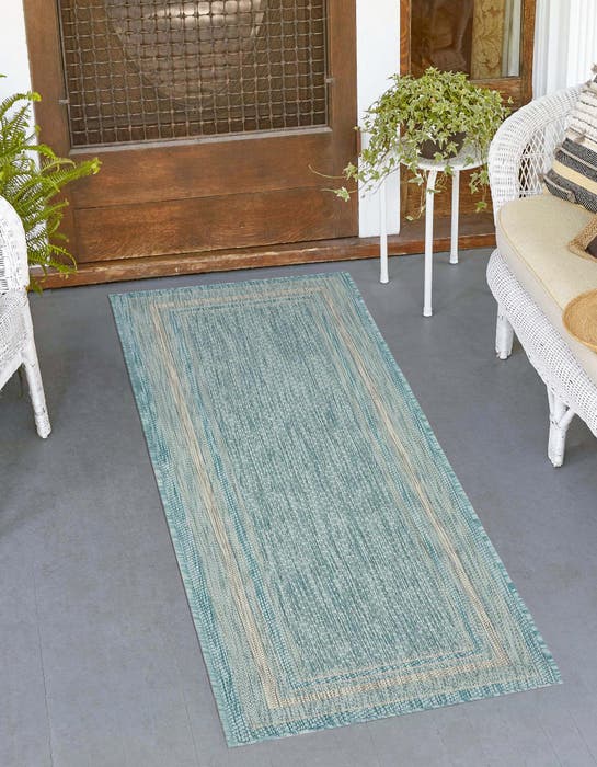 Blue 2' x 6' Border Indoor / Outdoor Runner Rug | Rugs.com
