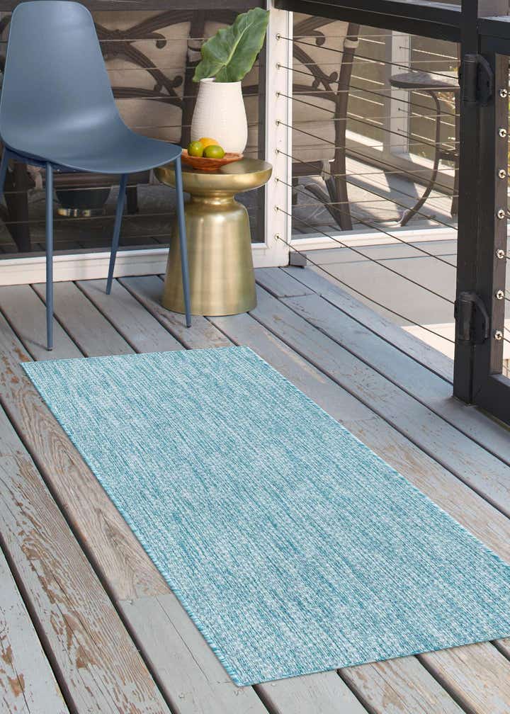 Aquamarine 2' x 6' Solid Indoor / Outdoor Runner Rug | Rugs.com