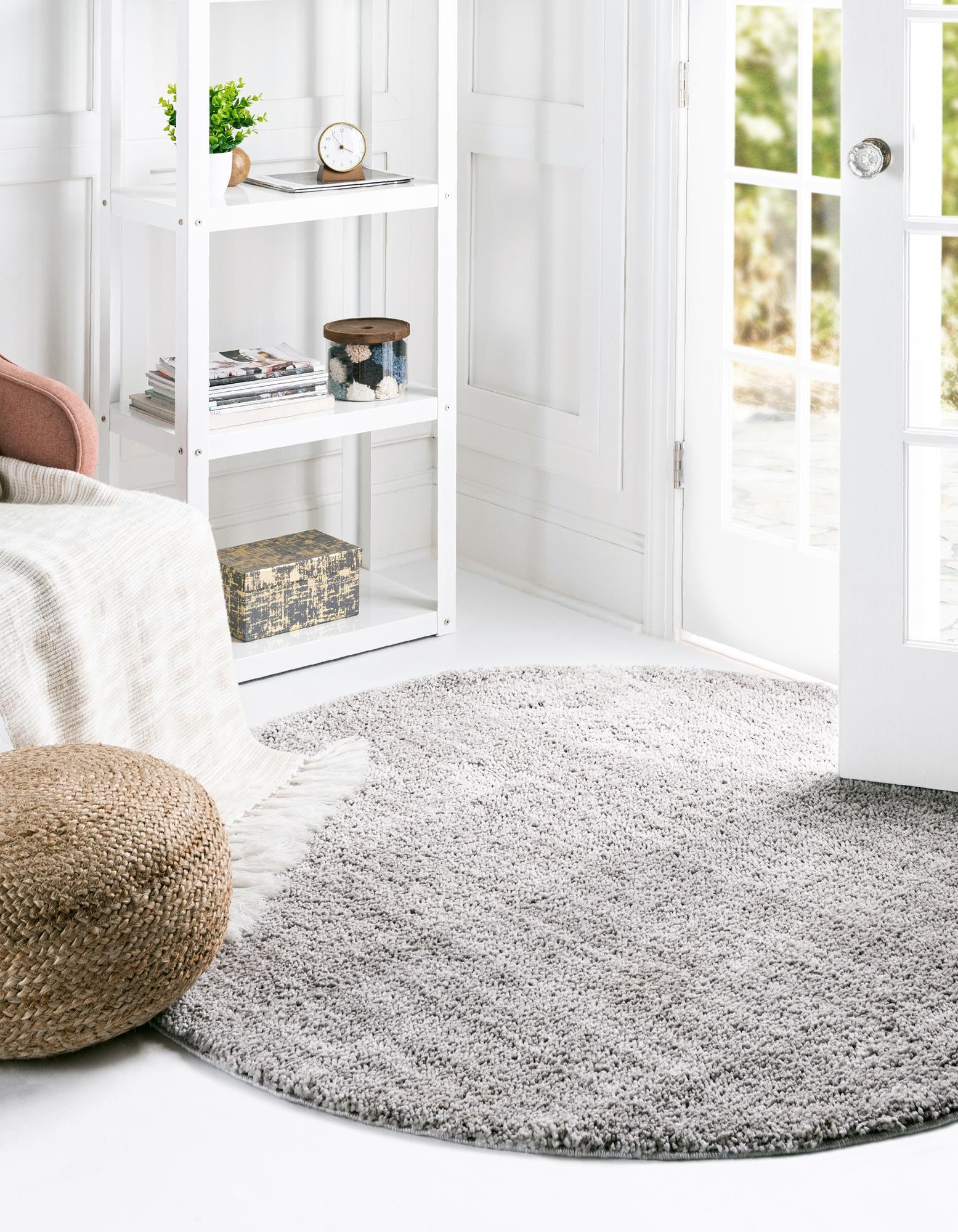 Ash Gray 5' 3 x 5' 3 Jill Zarin Shaggy Chic Round Rug | Rugs.com